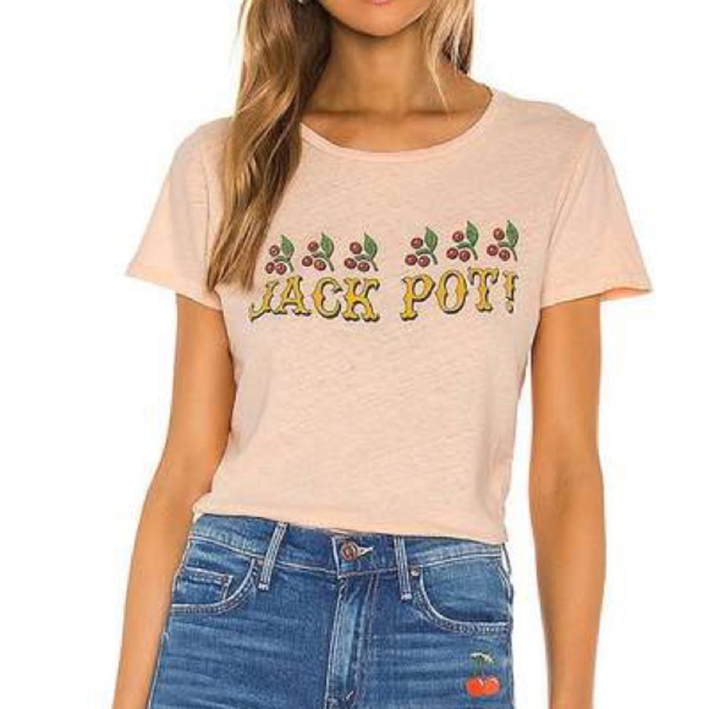 MOTHER Women’s Itty Bitty Sinful Cotton-linen Graphic Tee in Jackpot Size Medium